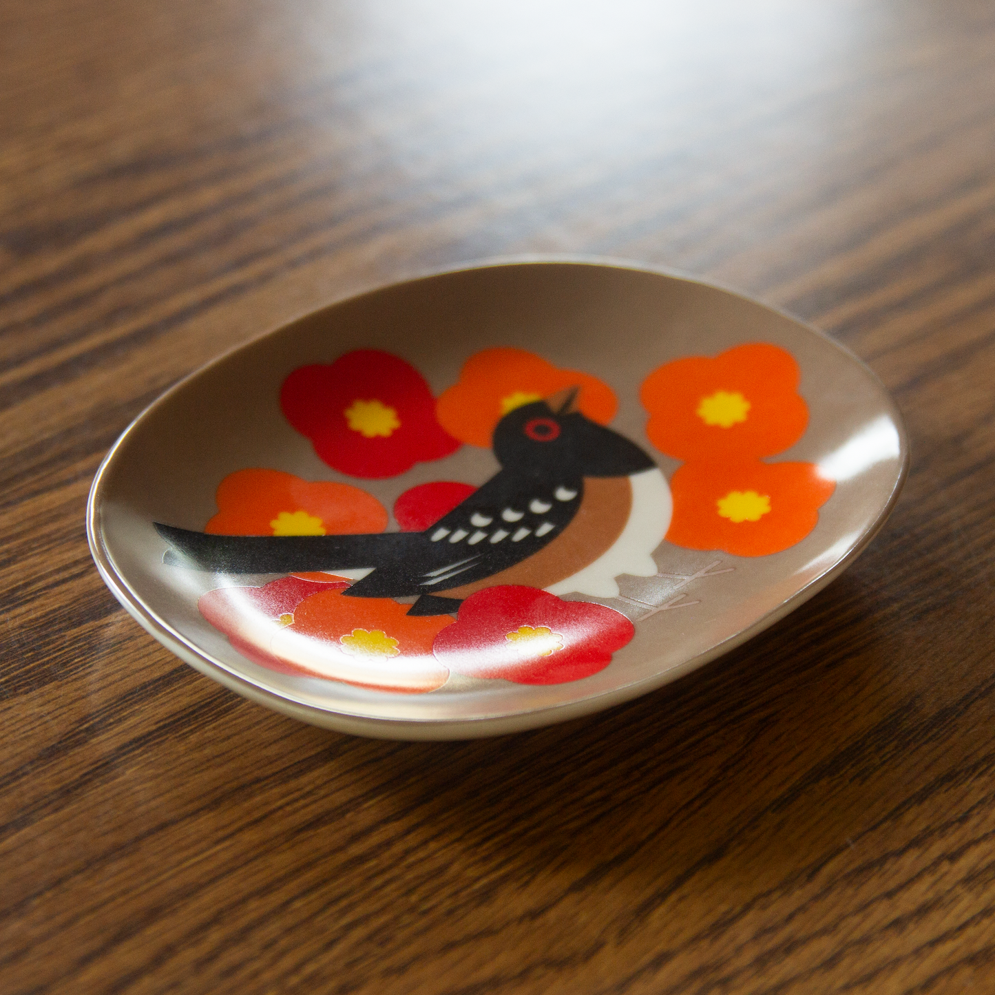 Spotted Towhee with Poppies Tray