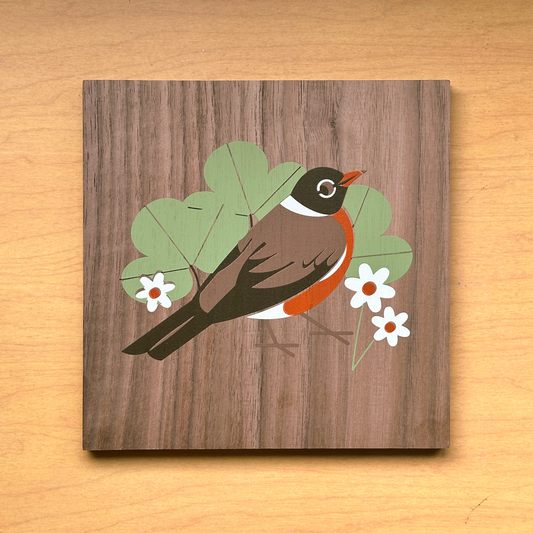Springtime Robin on Walnut Board