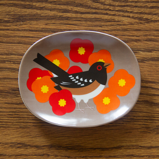 Spotted Towhee with Poppies Tray